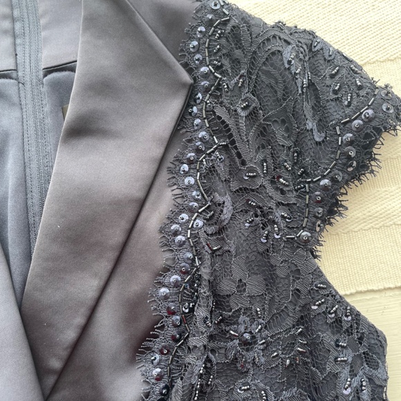 Beautiful Navy Dress with Cap Sleeves and Beaded Lace Bodice - Picture 7 of 12